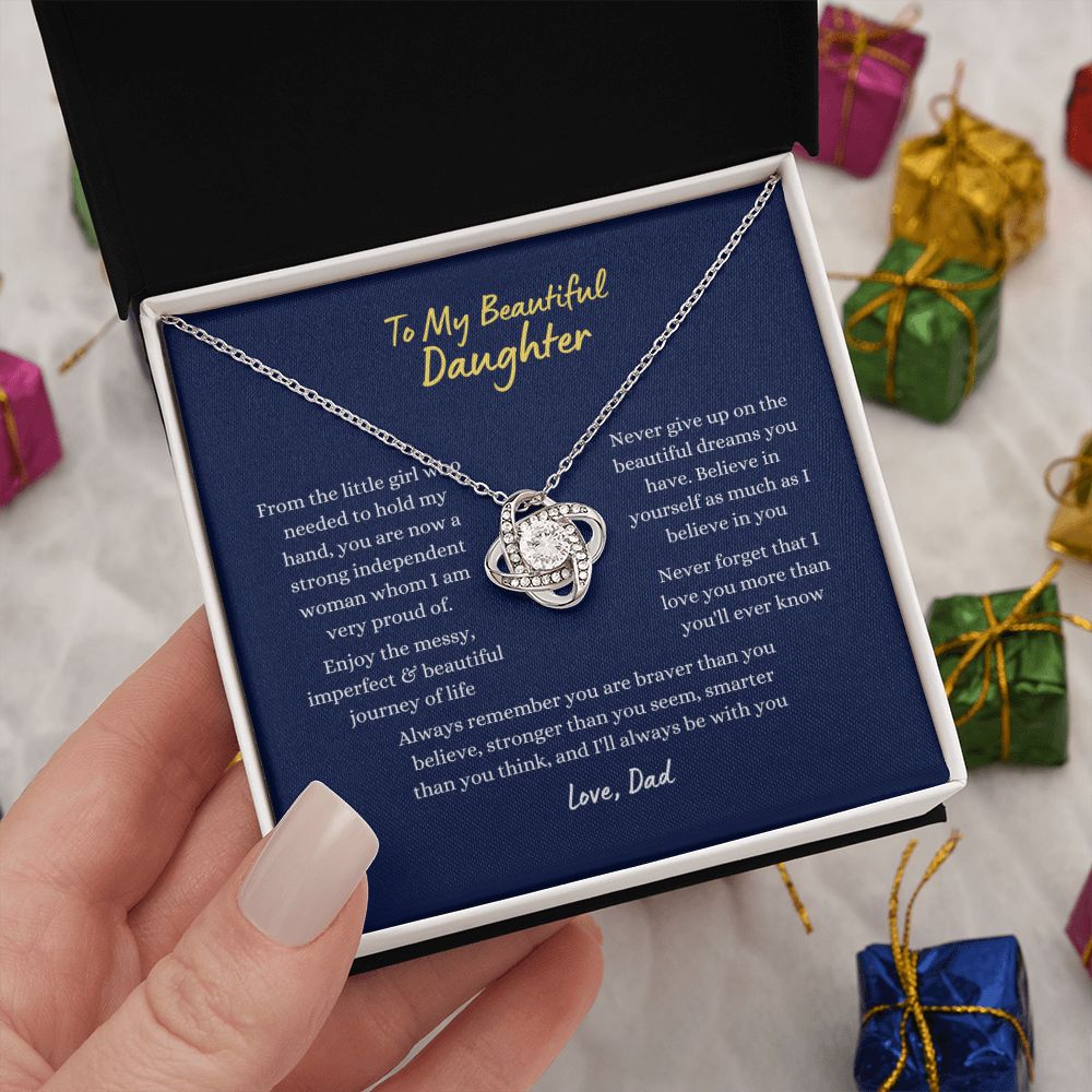 To My Beautiful Daughter Love Knot Necklace - Blue Card