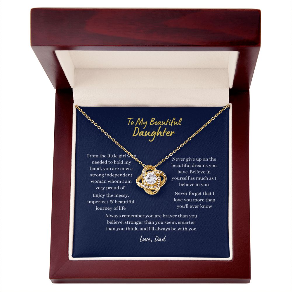 To My Beautiful Daughter Love Knot Necklace - Blue Card