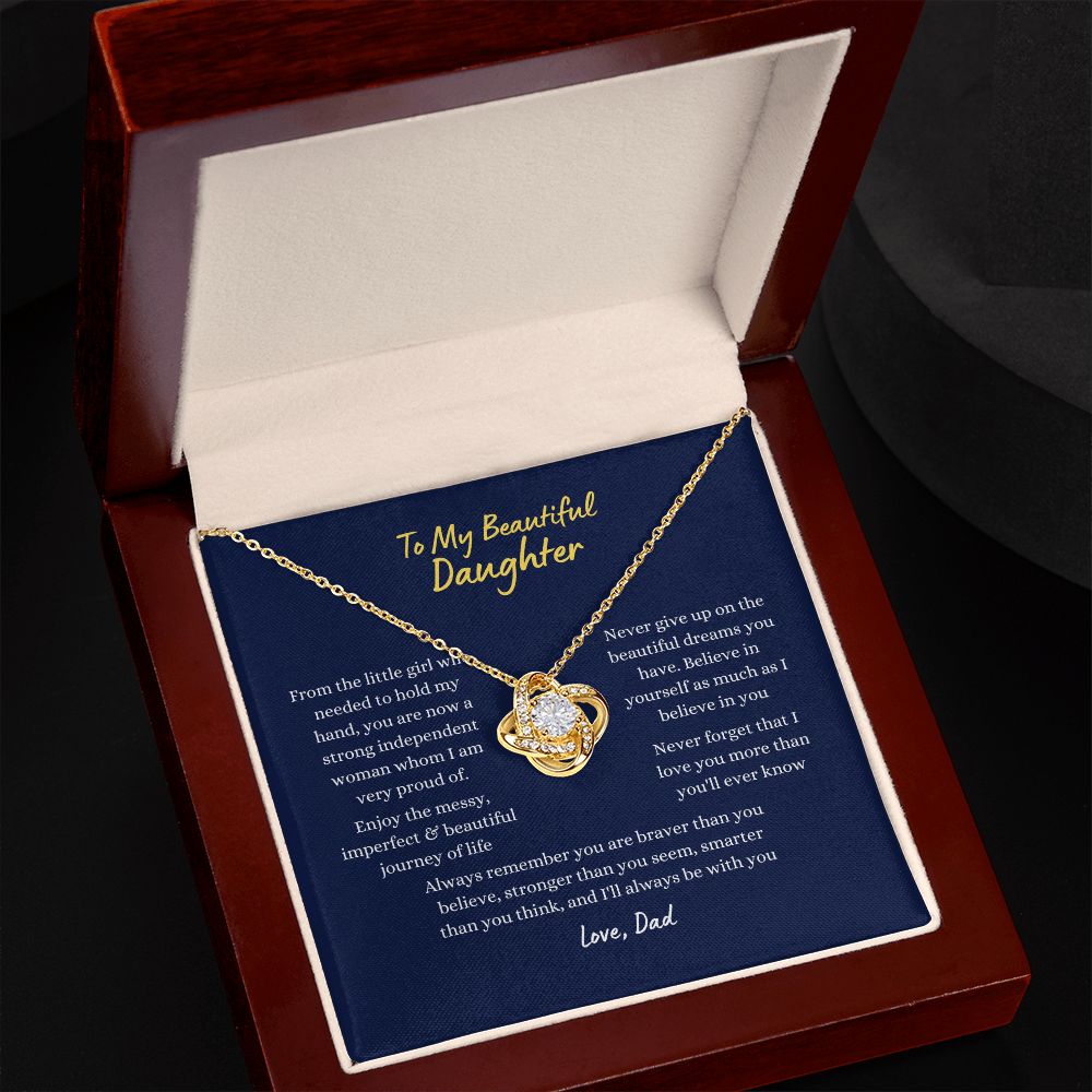 To My Beautiful Daughter Love Knot Necklace - Blue Card