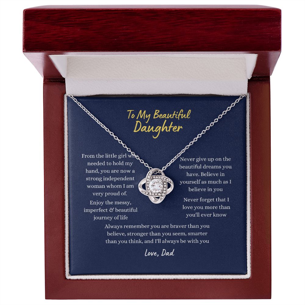 To My Beautiful Daughter Love Knot Necklace - Blue Card