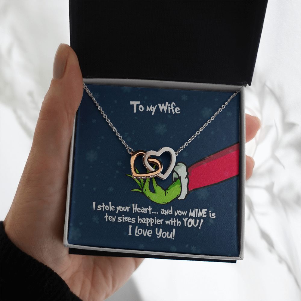 Grinch Christmas Necklace - To My Wife Interlocking Hearts