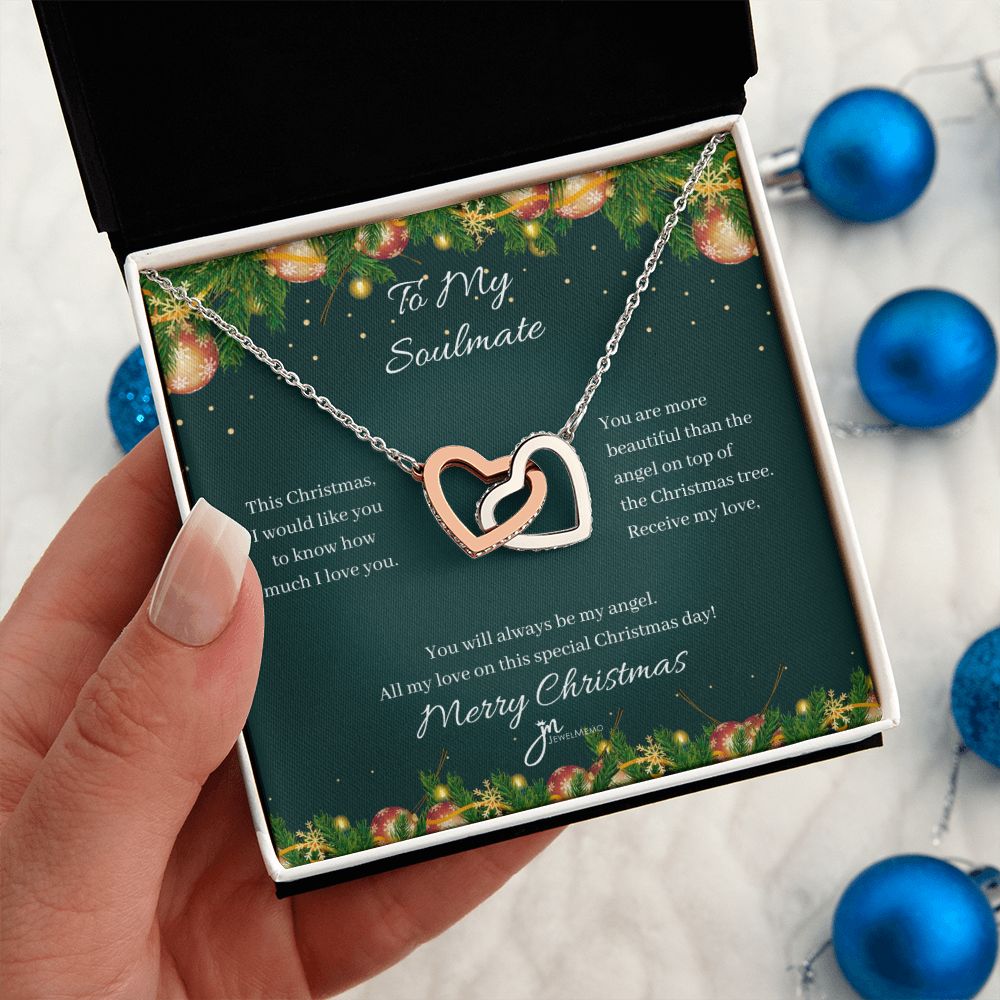 To My Soulmate Interlocking Hearts Christmas Necklace