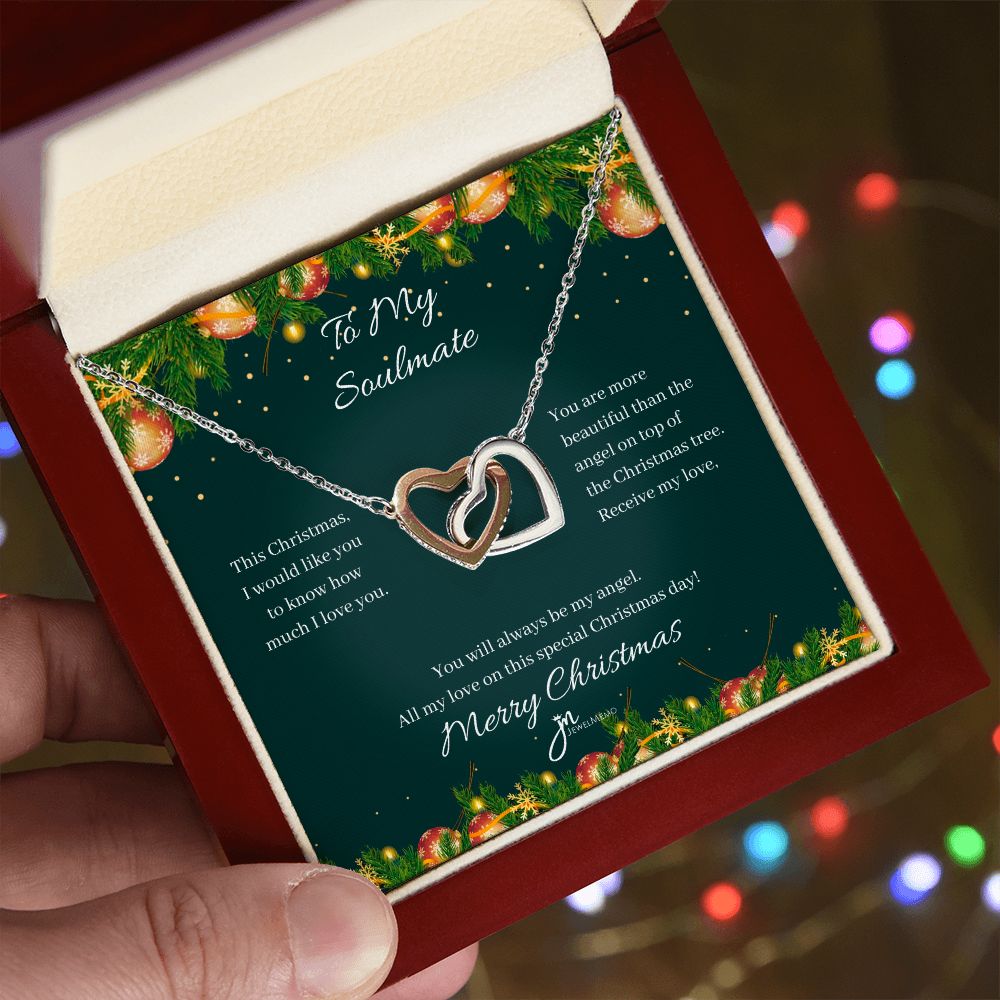 To My Soulmate Interlocking Hearts Christmas Necklace