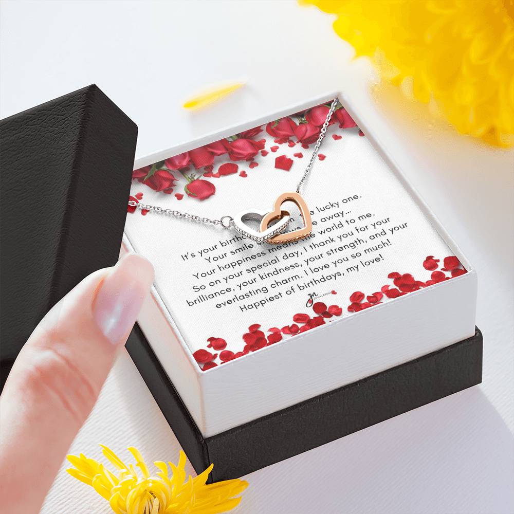 Happiest Of Birthdays, My Love Interlocking Hearts Necklace