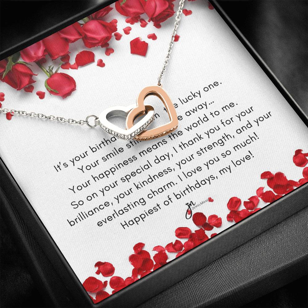 Happiest Of Birthdays, My Love Interlocking Hearts Necklace