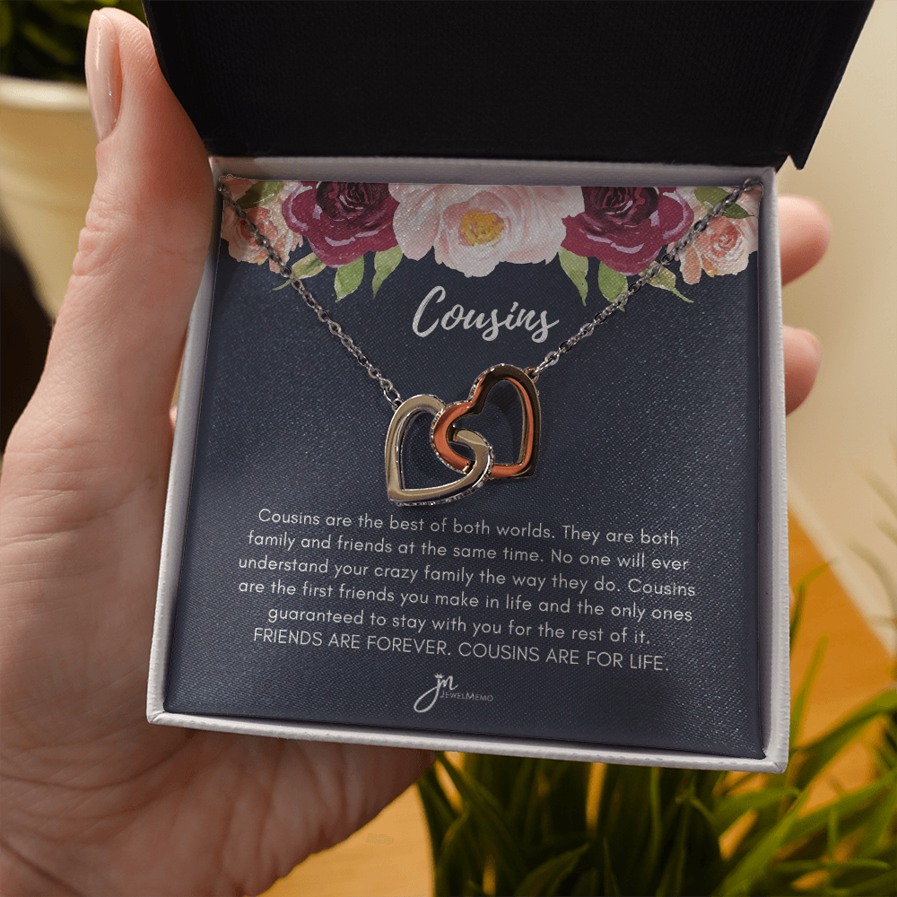 Interlocking Hearts Cousins For Life Necklace