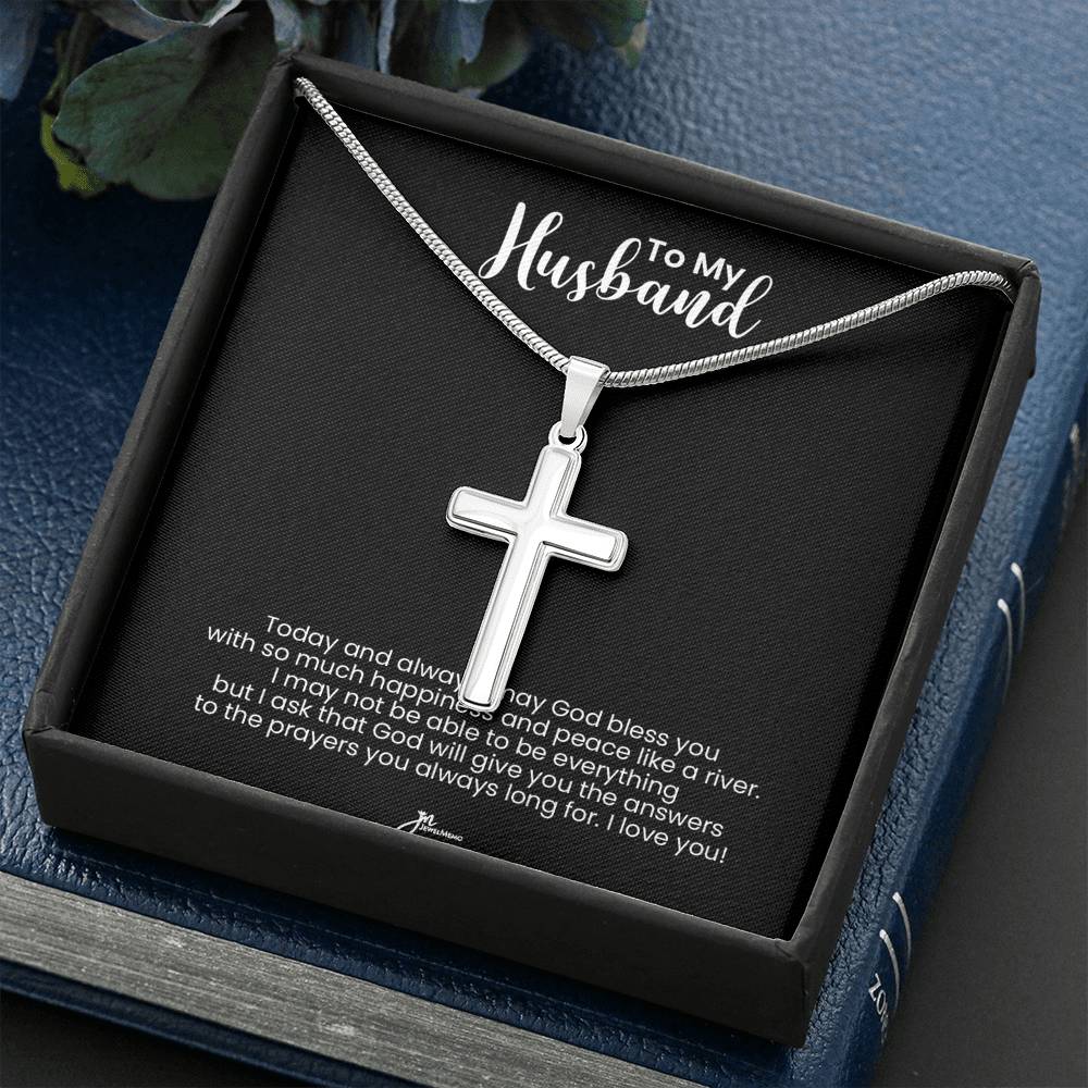 To My Husband Cross Necklace - God Bless You