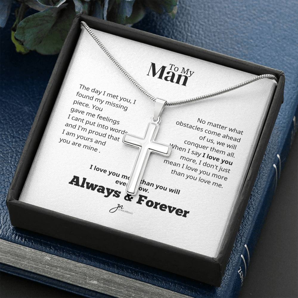 To My Man Cross Necklace - Always & Forever - White