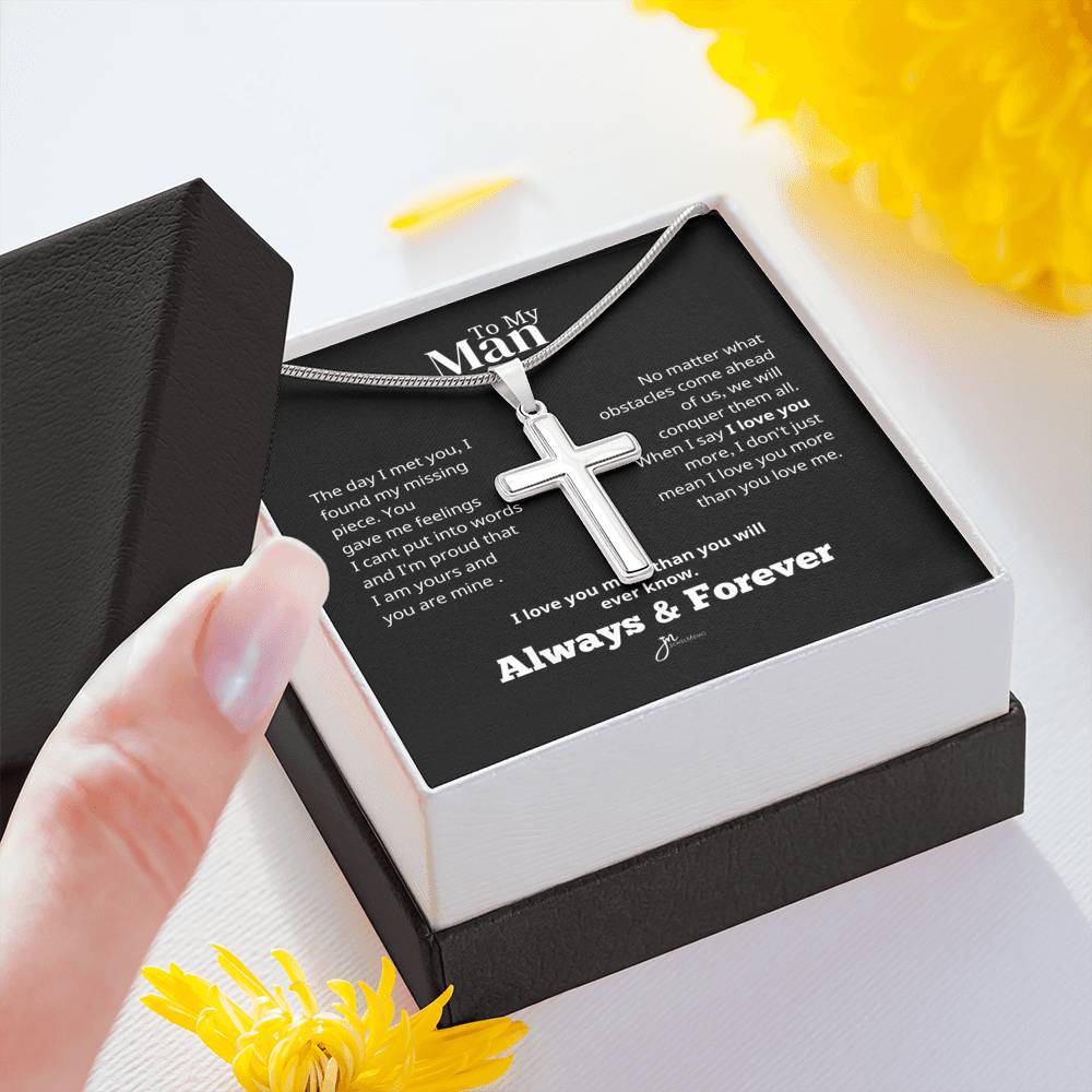 To My Man Cross Necklace - Black - Always & Forever