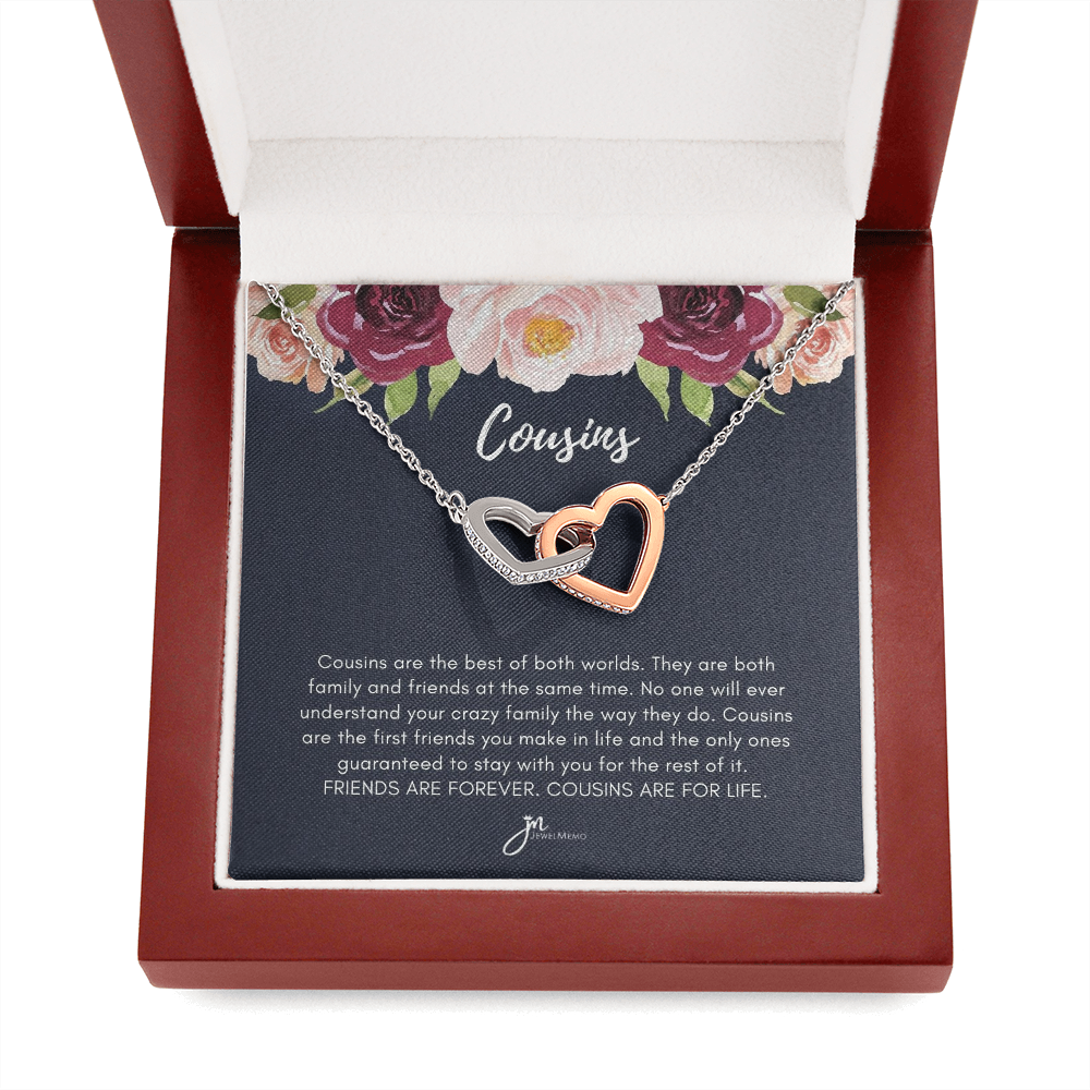 Interlocking Hearts Cousins For Life Necklace