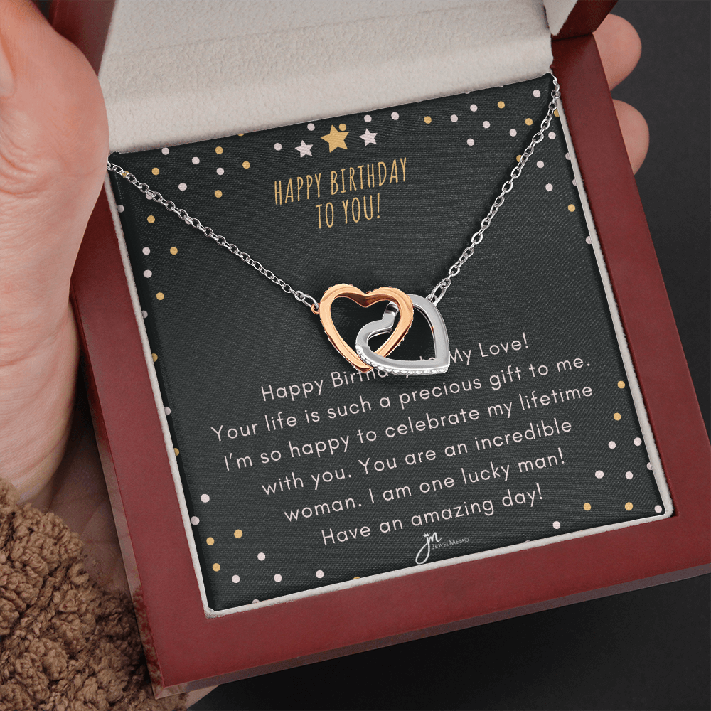 Interlocking Hearts Birthday Necklace - You Are An Incredible Woman