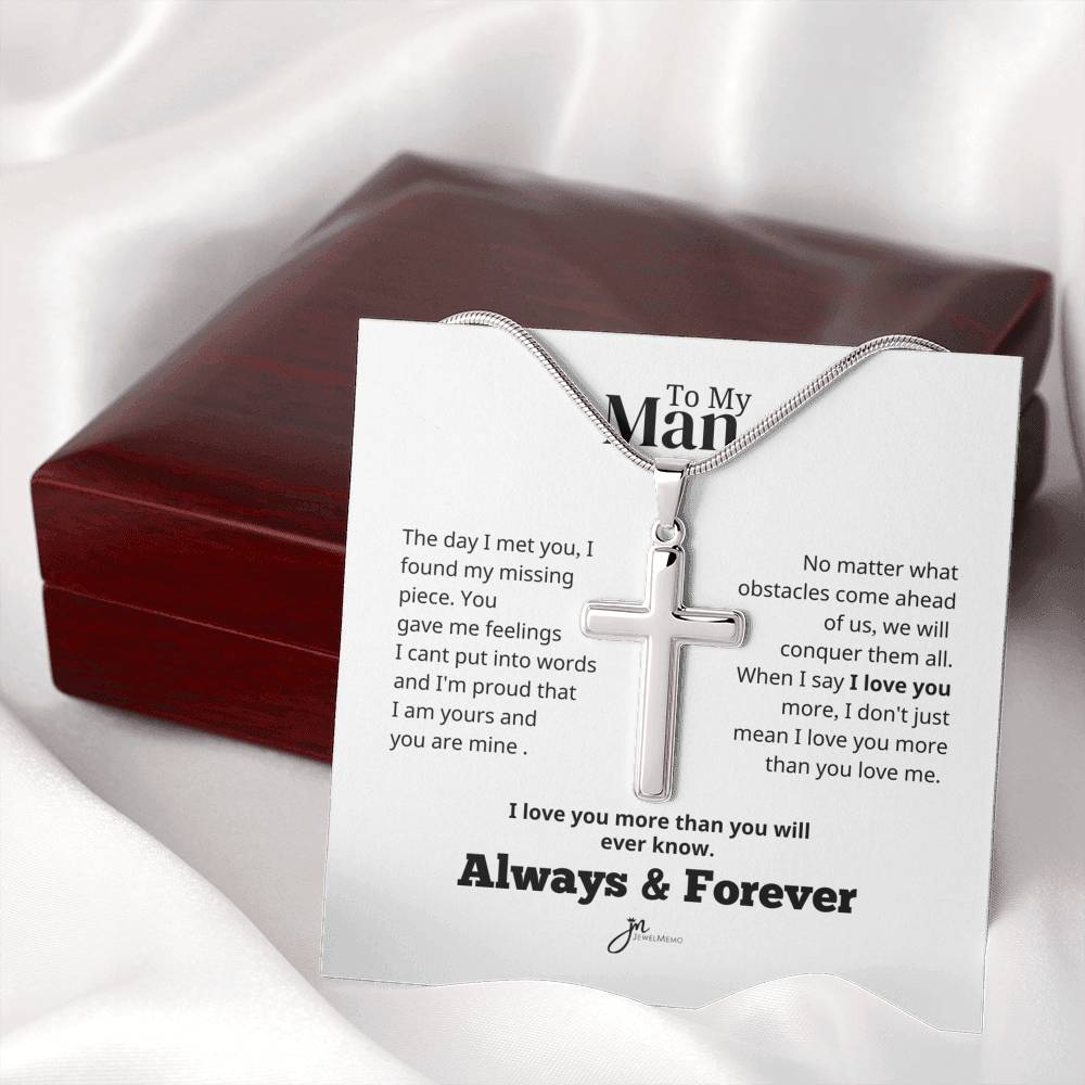 To My Man Cross Necklace - Always & Forever - White
