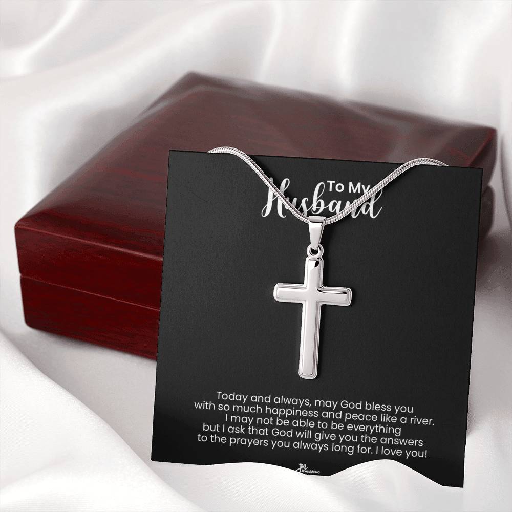 To My Husband Cross Necklace - God Bless You