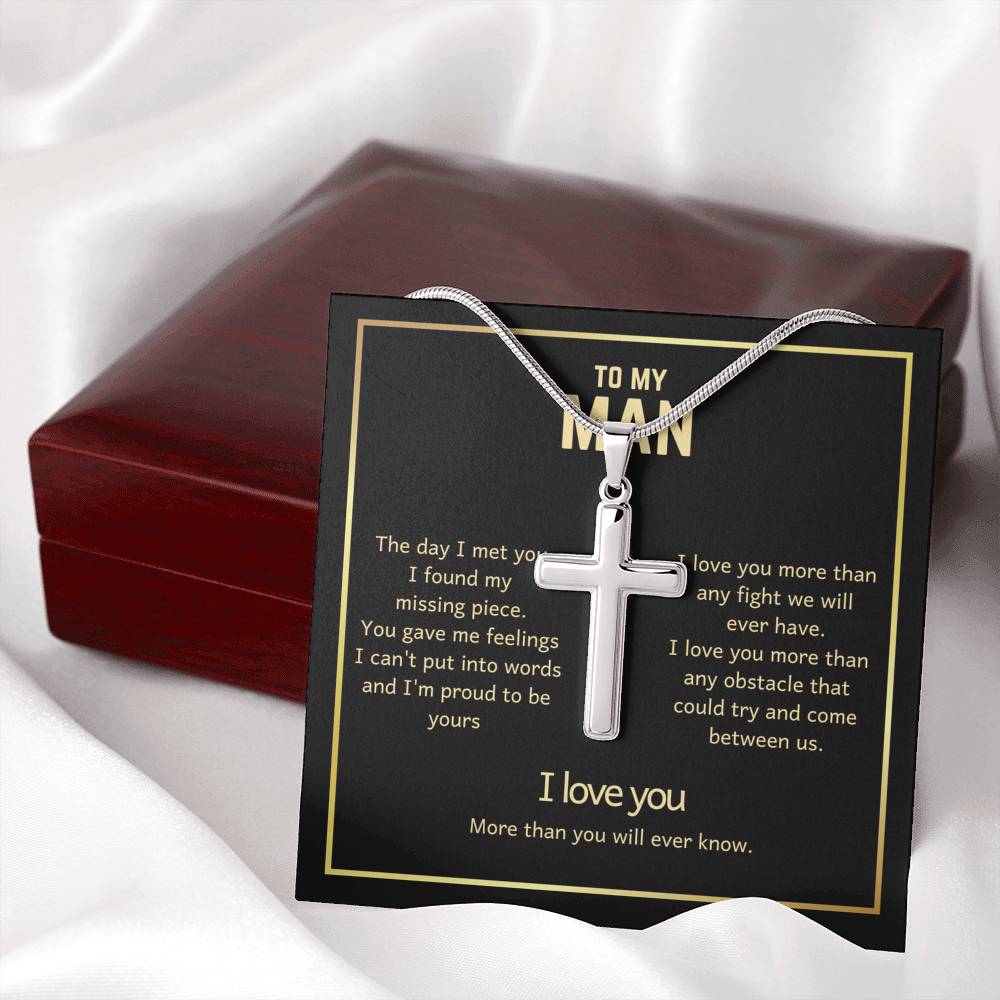 To My Man Cross Necklace - I Love You