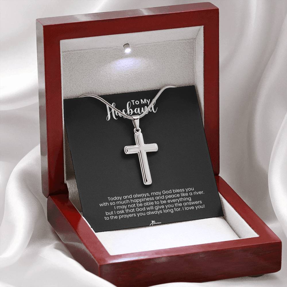 To My Husband Cross Necklace - God Bless You