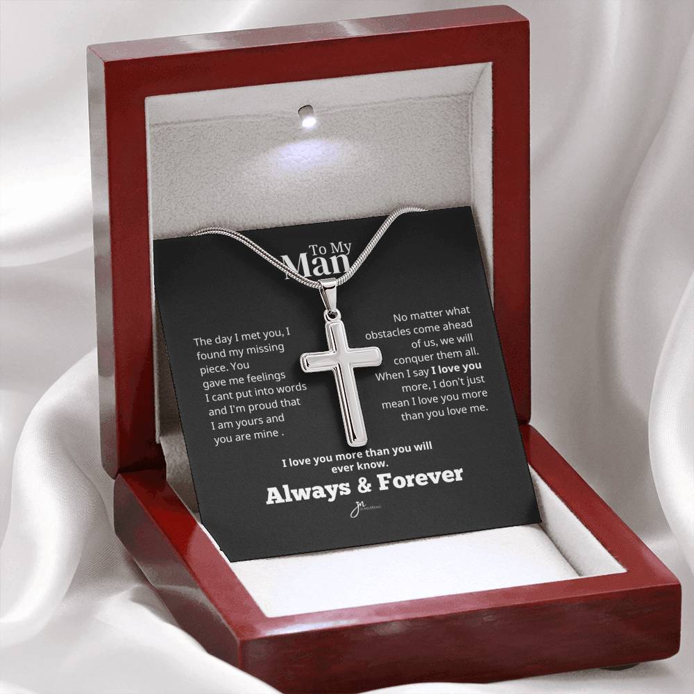 To My Man Cross Necklace - Black - Always & Forever