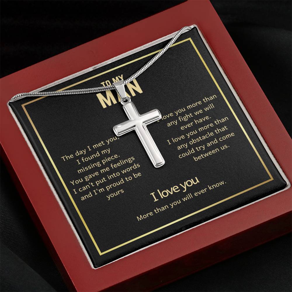 To My Man Cross Necklace - I Love You