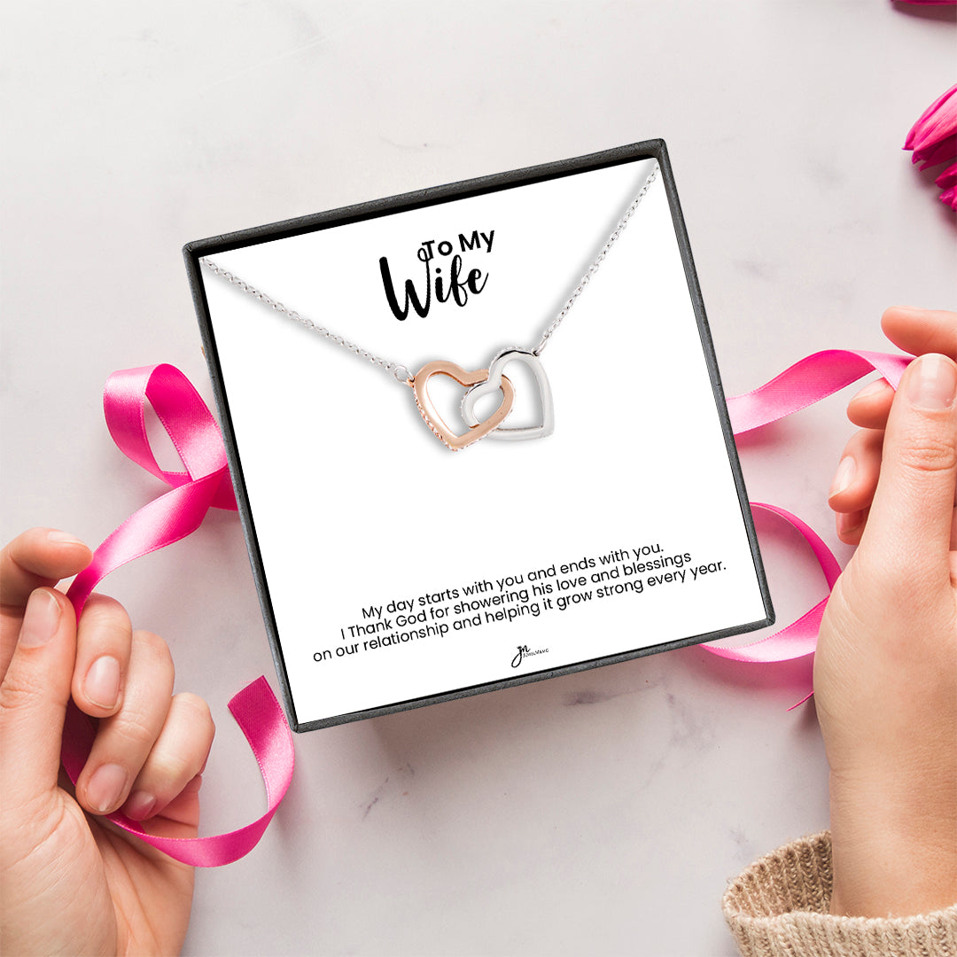 To My Wife Interlocking Hearts Necklace - Love And Blessings