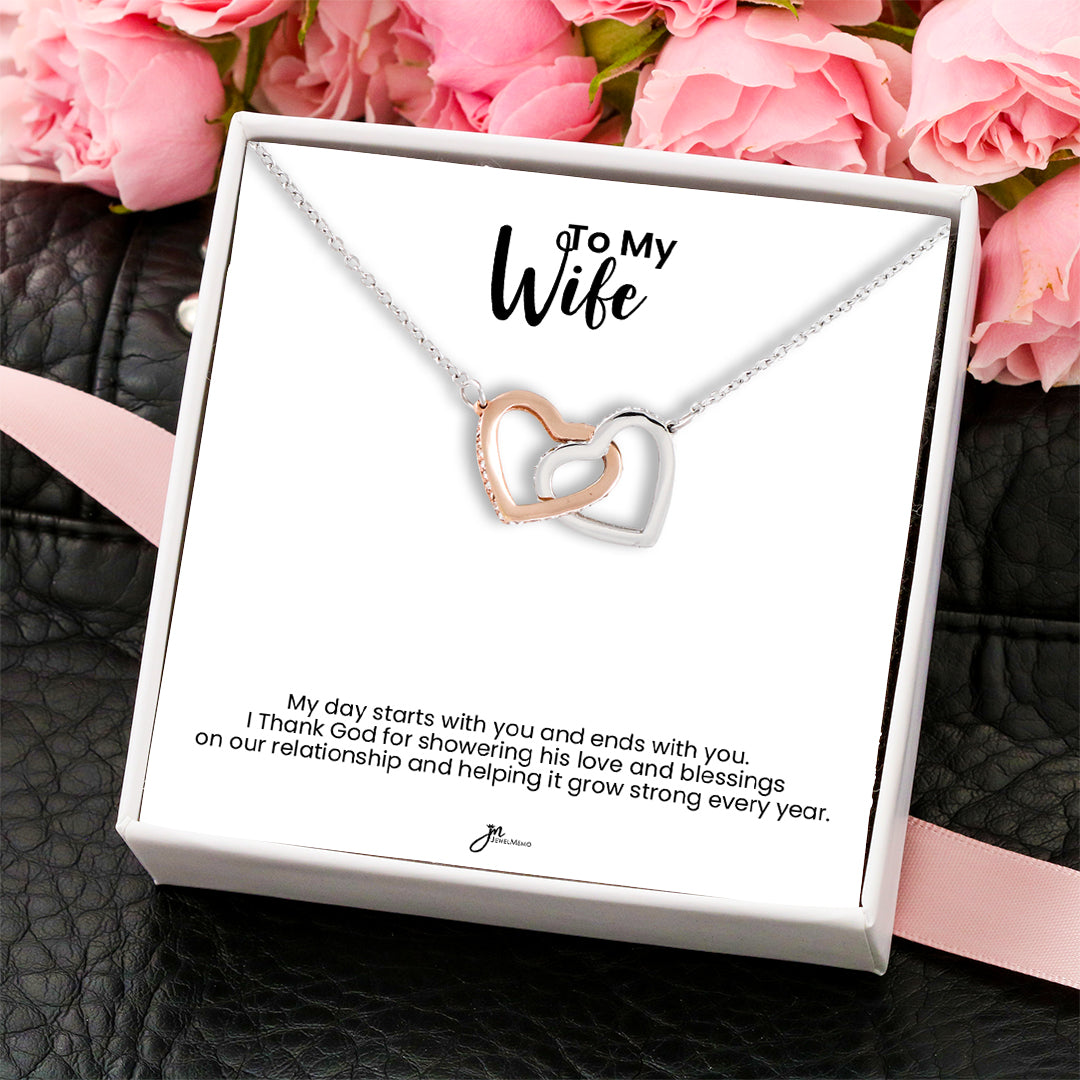 To My Wife Interlocking Hearts Necklace - Love And Blessings