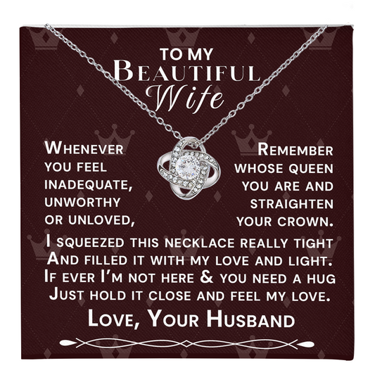 To My Beautiful Wife Hold Me Close Love Knot Necklace V3