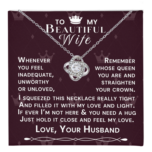 To My Beautiful Wife Hold Me Close Love Knot Necklace V12