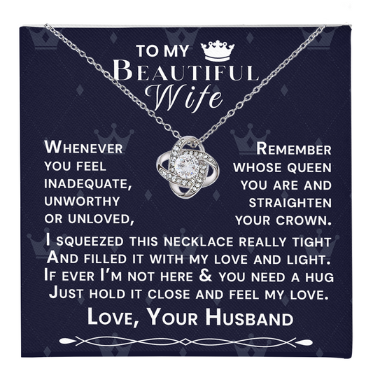 To My Beautiful Wife Hold Me Close Love Knot Necklace V6