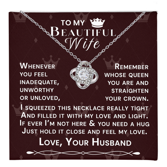To My Beautiful Wife Hold Me Close Love Knot Necklace V7