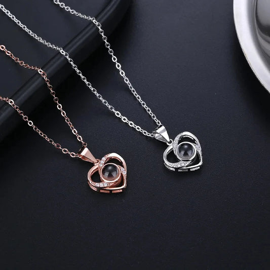 Projection Necklace Set With Rose Gift Box - Say "I Love You" in 100 Languages, The Perfect Romantic Gift for Special Occasions
