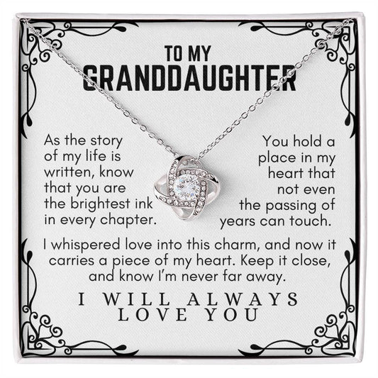 To My Granddaughter: Love Knot Necklace, Carrying My Heart Close Through Time.
