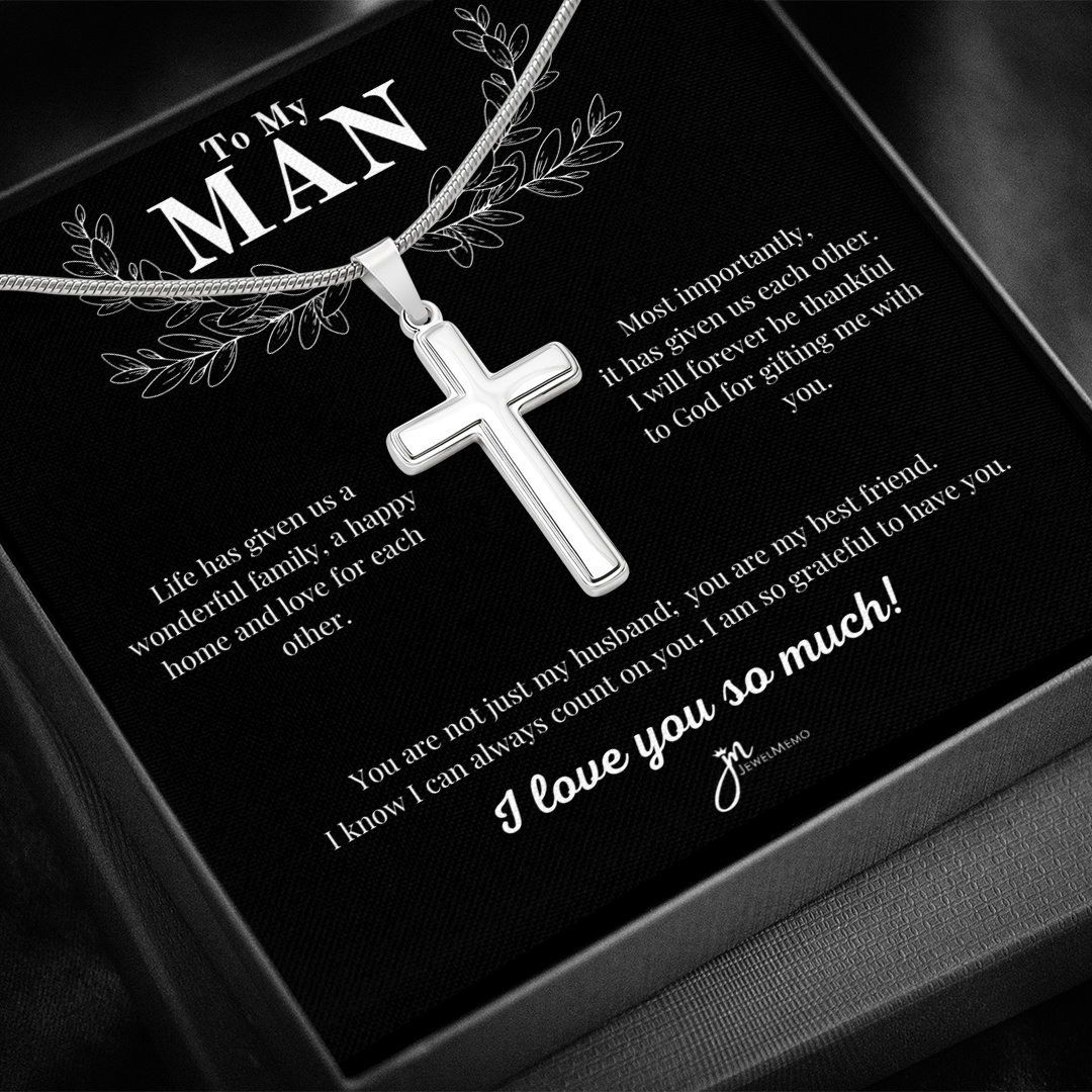 To My Man Cross Necklace - Husband And Best Friend