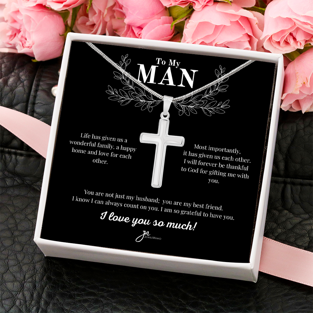 To My Man Cross Necklace - Husband And Best Friend