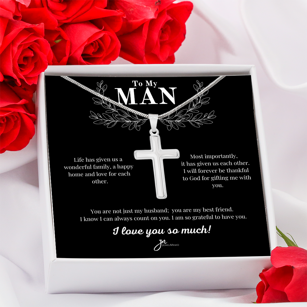 To My Man Cross Necklace - Husband And Best Friend