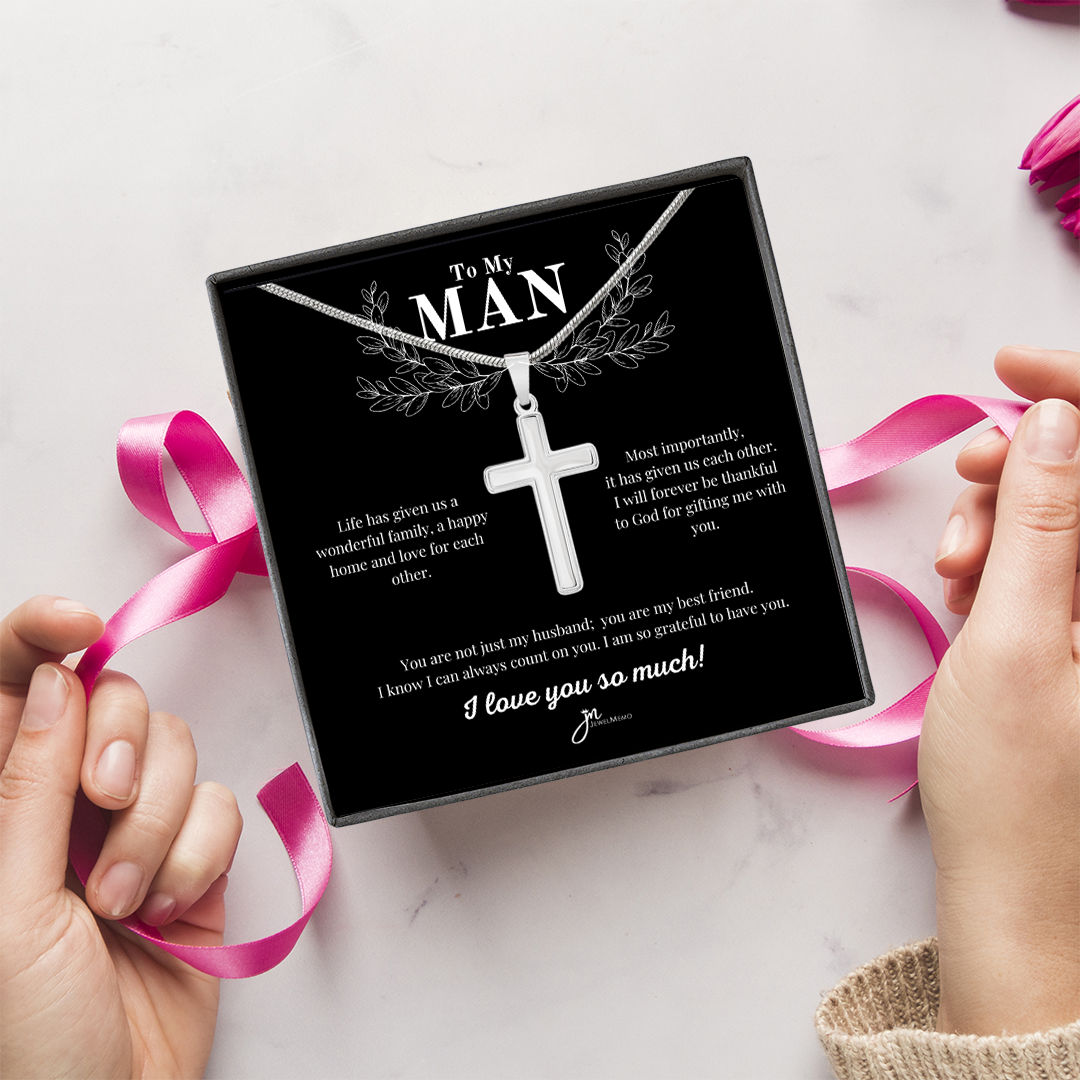 To My Man Cross Necklace - Husband And Best Friend