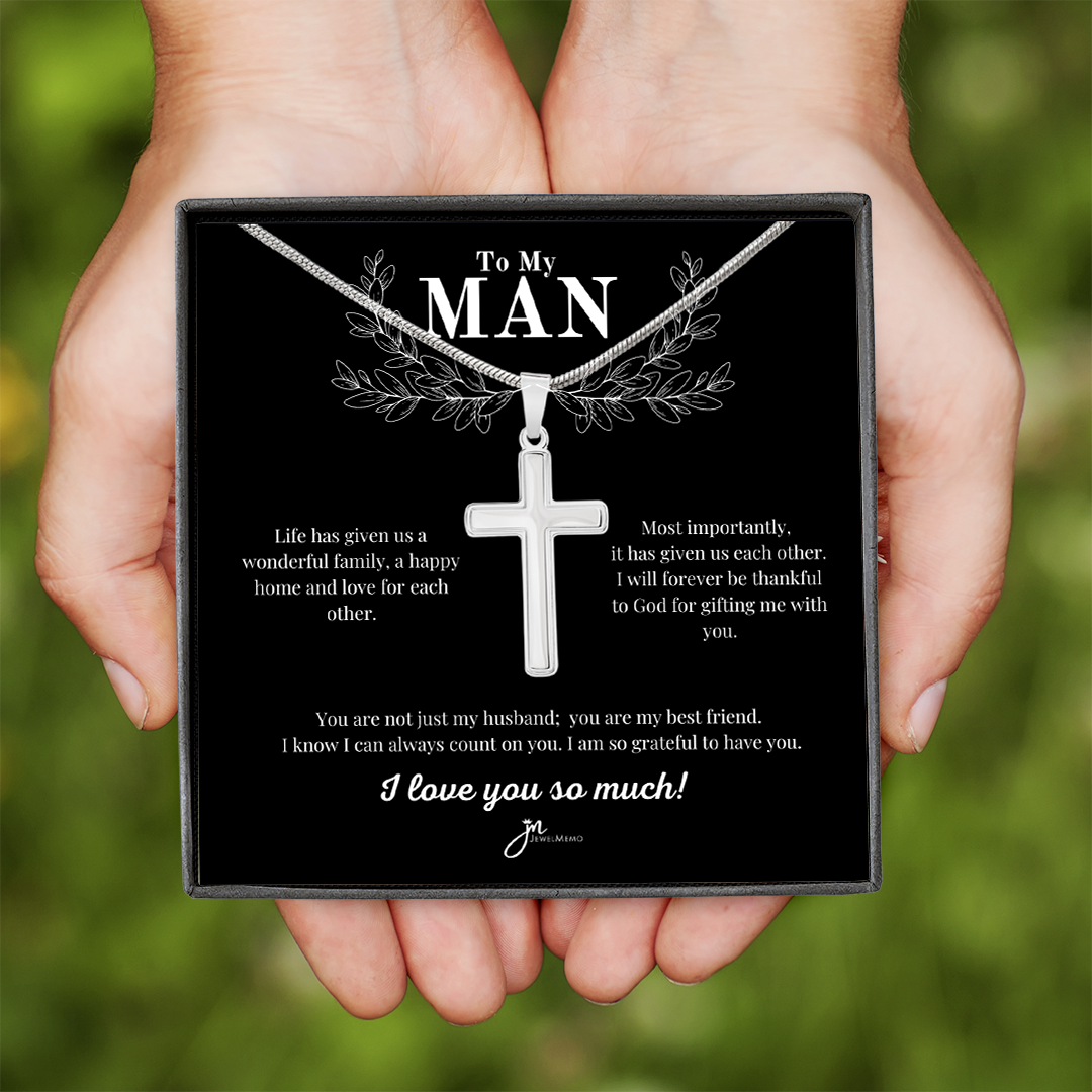 To My Man Cross Necklace - Husband And Best Friend
