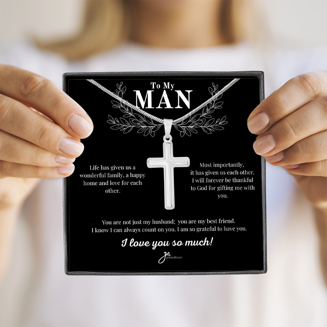 To My Man Cross Necklace - Husband And Best Friend