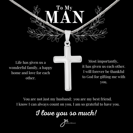 To My Man Cross Necklace - Husband And Best Friend
