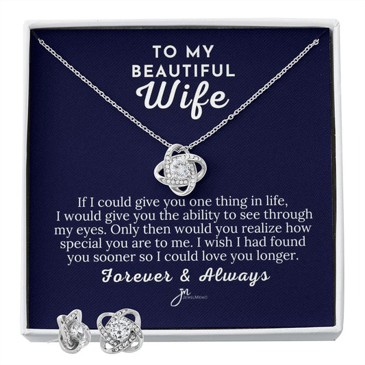 To My Beautiful Wife Love Knot Earring & Necklace Set