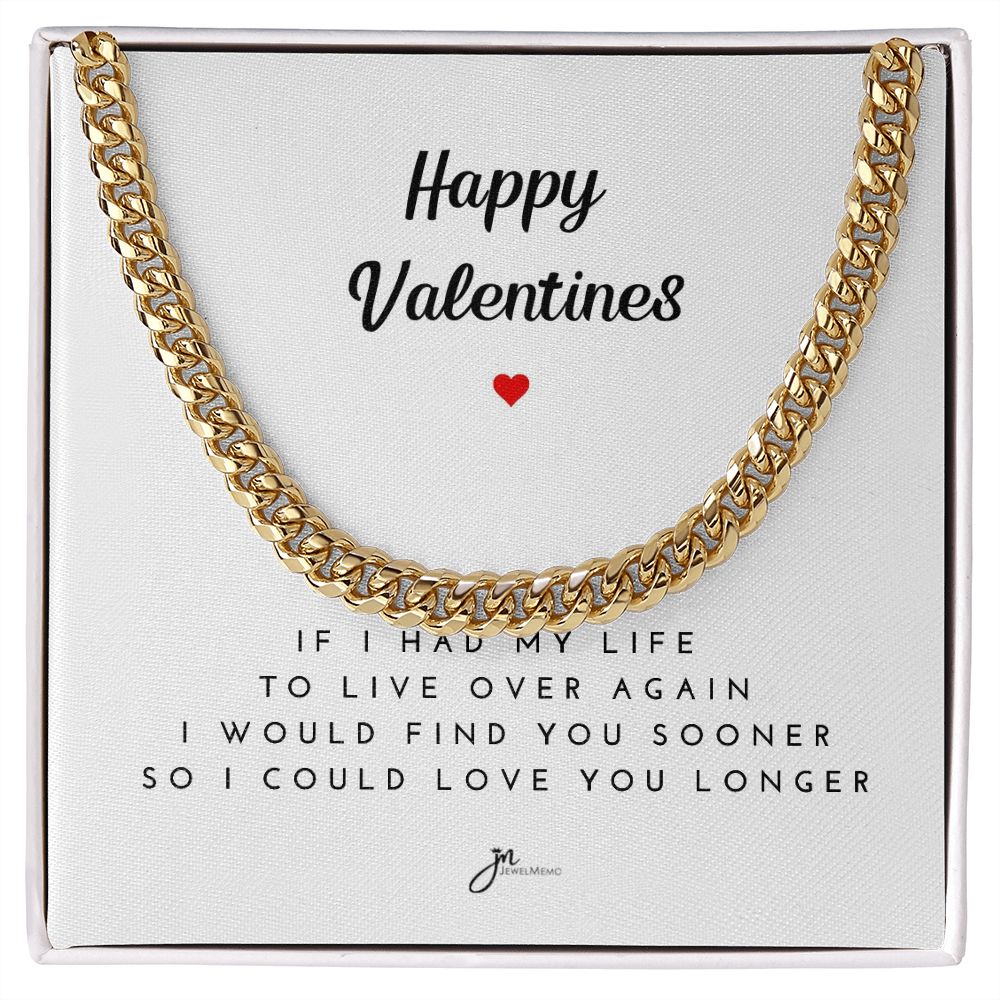 Happy Valentines Cuban Link Chain Necklace - White Card