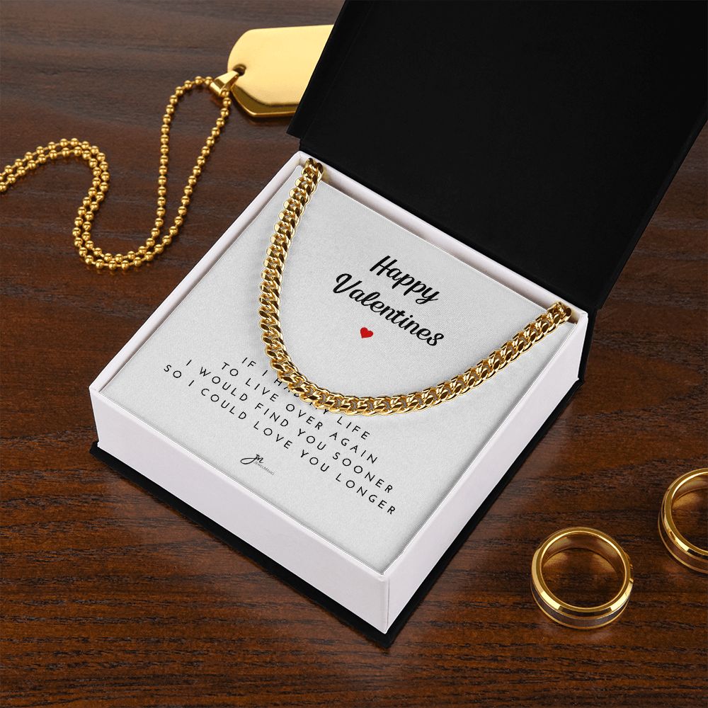 Happy Valentines Cuban Link Chain Necklace - White Card