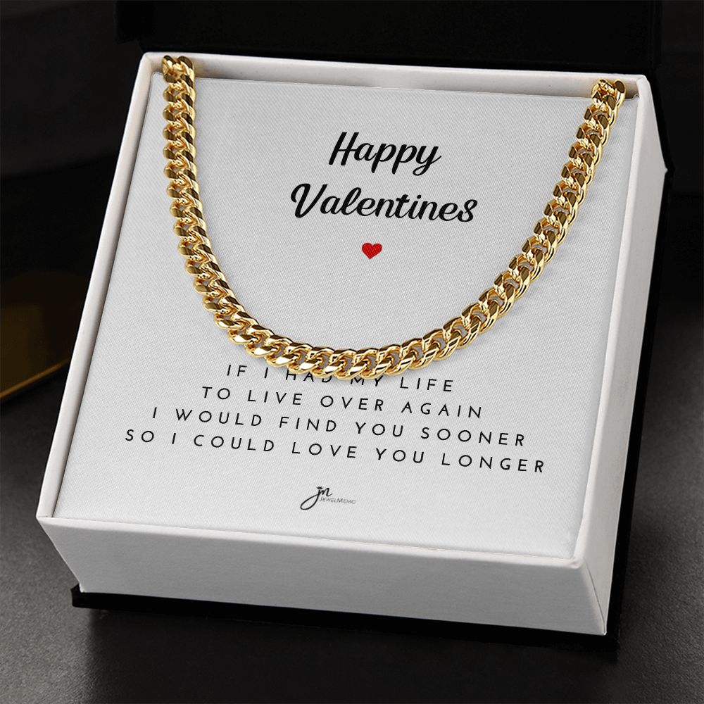 Happy Valentines Cuban Link Chain Necklace - White Card
