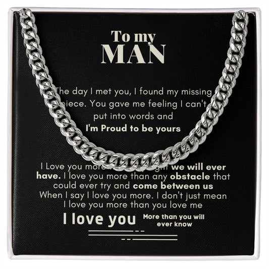 To My Man Cuban Link Chain Necklace Black Card