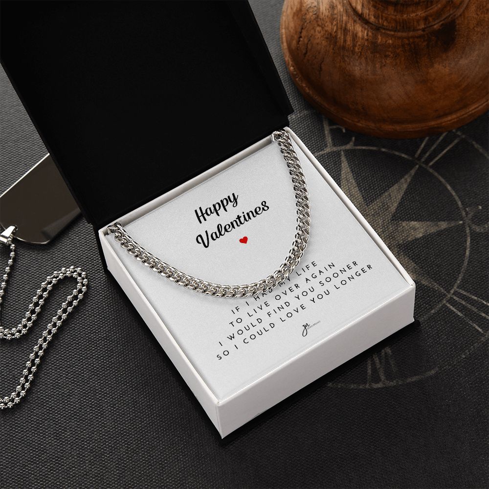 Happy Valentines Cuban Link Chain Necklace - White Card