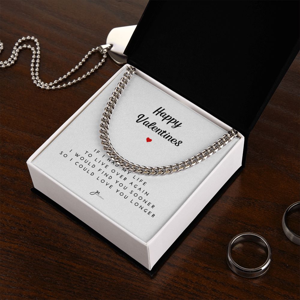 Happy Valentines Cuban Link Chain Necklace - White Card