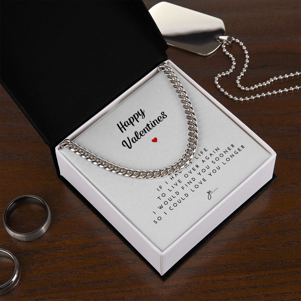 Happy Valentines Cuban Link Chain Necklace - White Card