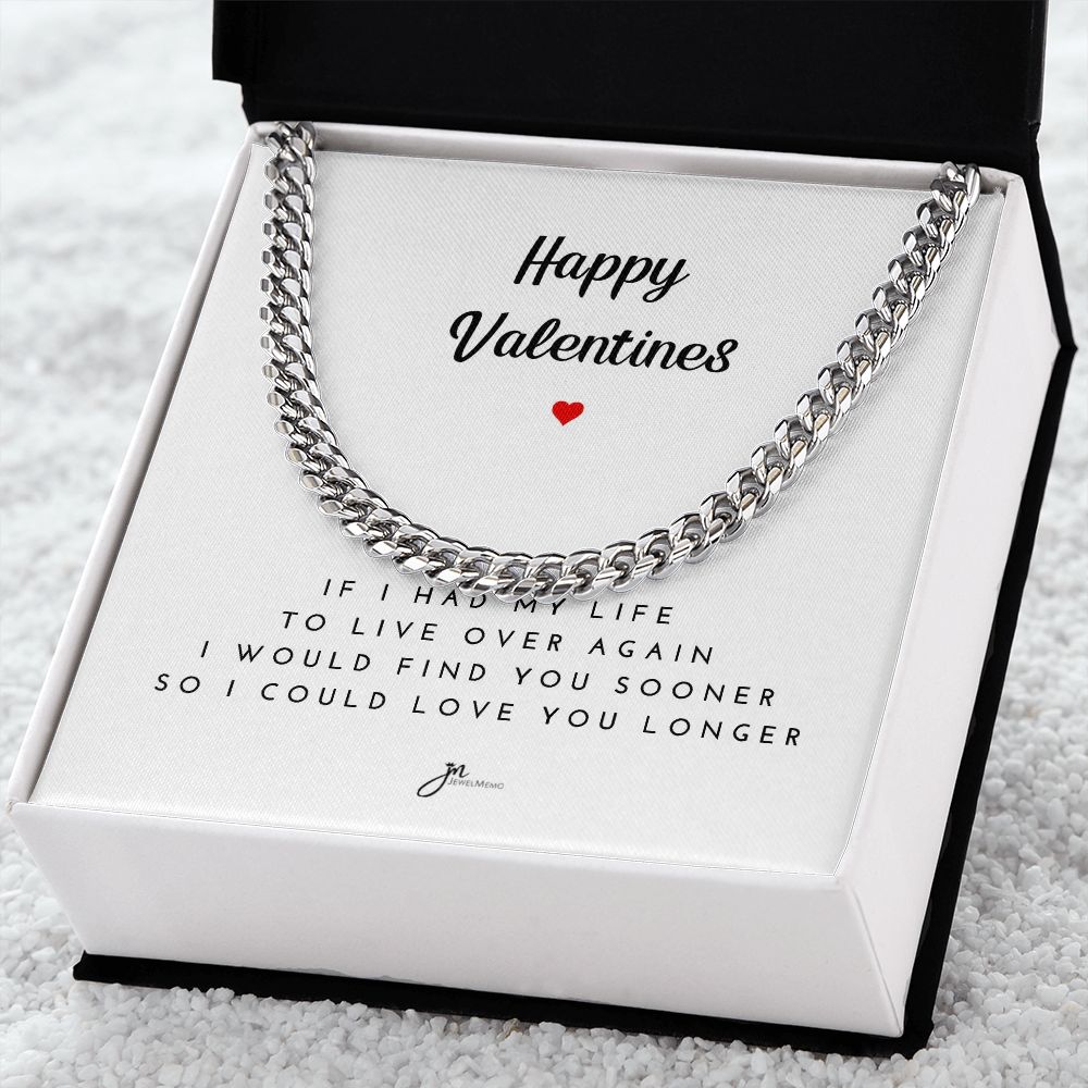 Happy Valentines Cuban Link Chain Necklace - White Card