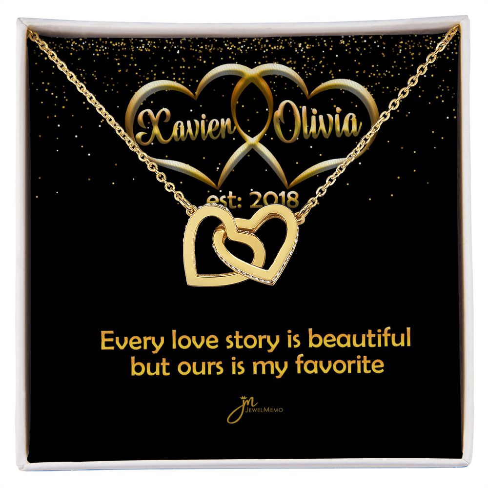 Personalized My Favorite Love Story Interlocking Hearts Necklace