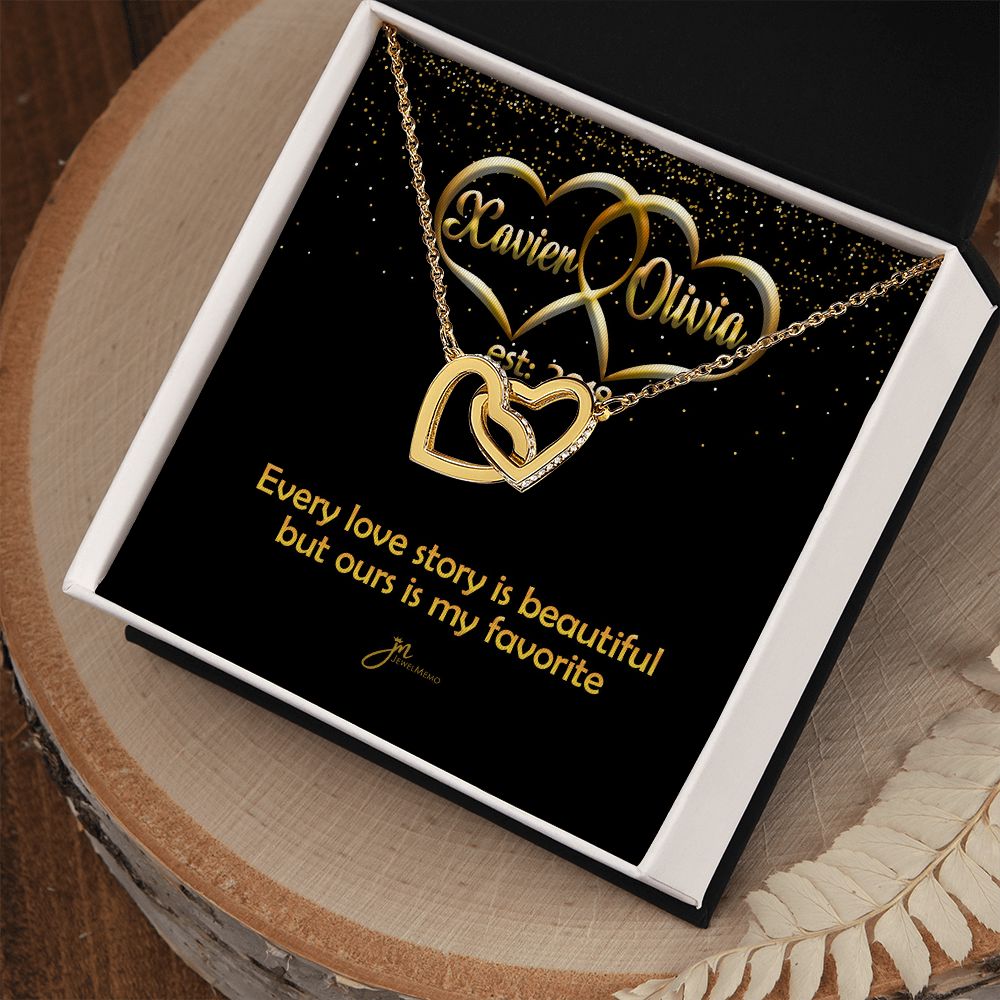 Personalized My Favorite Love Story Interlocking Hearts Necklace