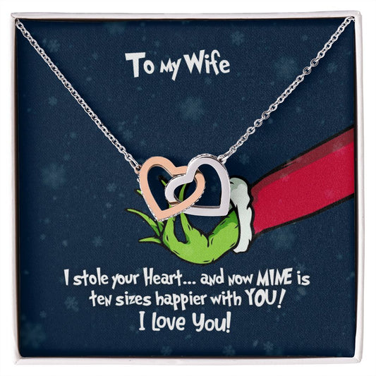 Grinch Christmas Necklace - To My Wife Interlocking Hearts
