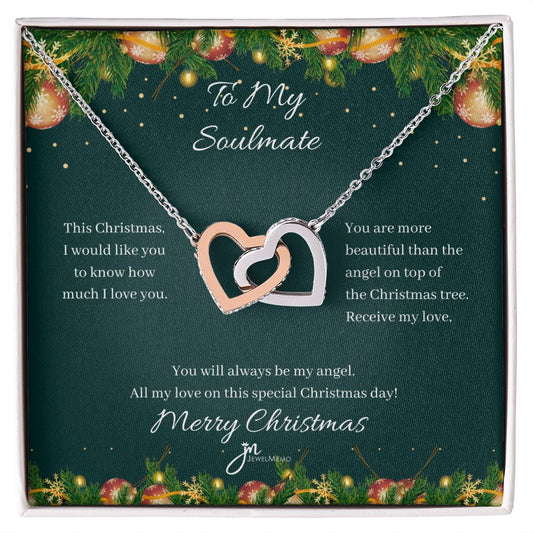 To My Soulmate Interlocking Hearts Christmas Necklace