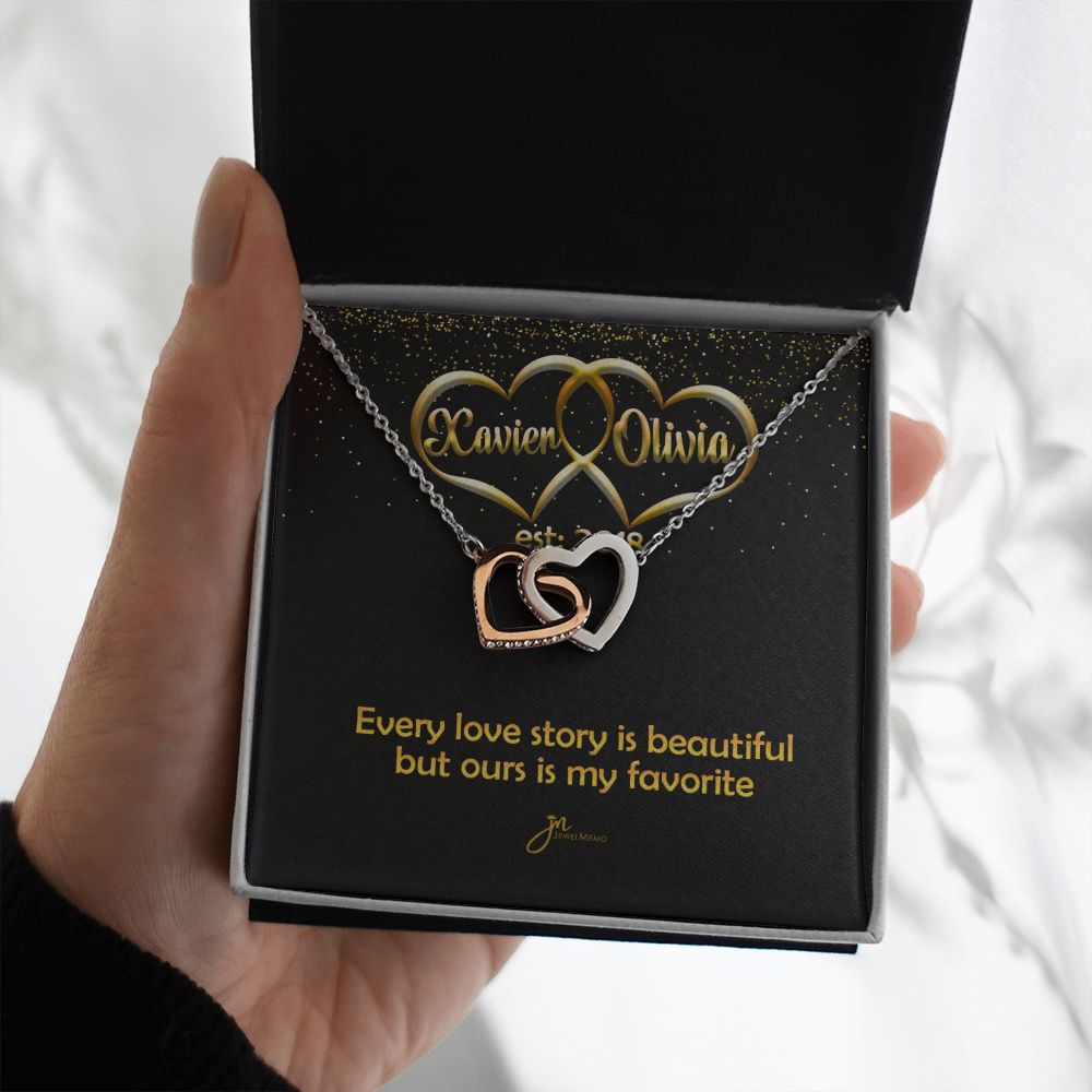 Personalized My Favorite Love Story Interlocking Hearts Necklace